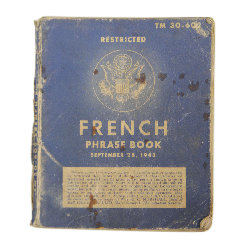 Livret, French Phrase Book, TM 30-602, 1943, Normandie