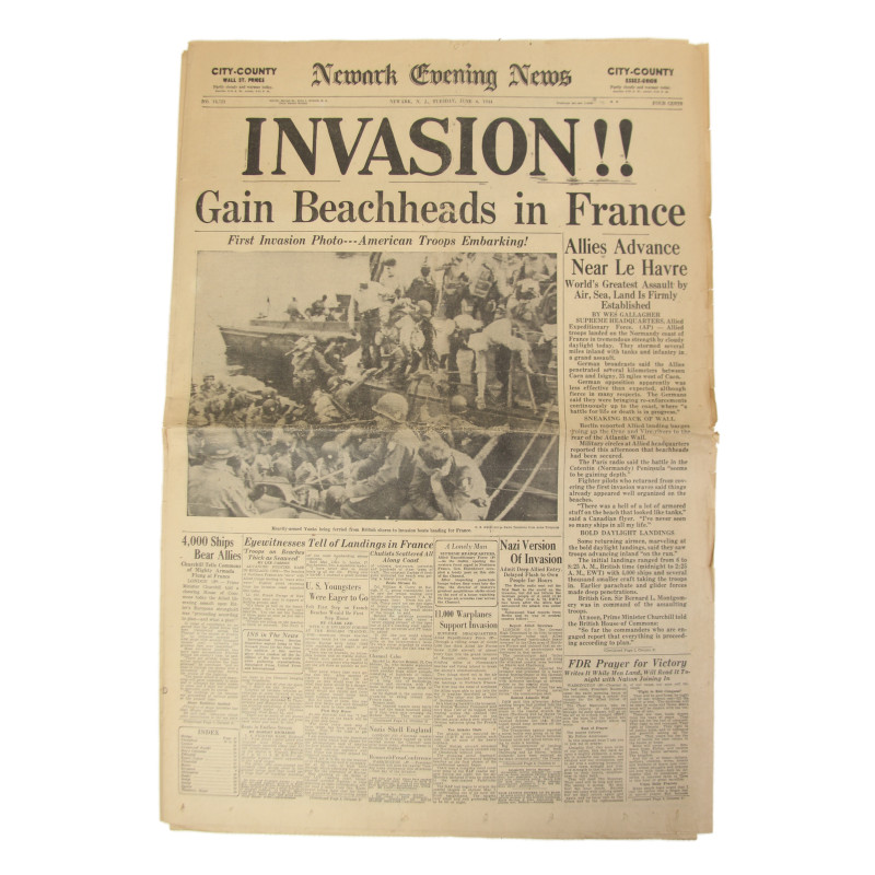 Newspaper, Newark Evening News, June 6, 1944, 'Invasion!!'