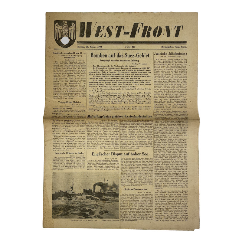 Newspaper, German, West-Front, January 20, 1941