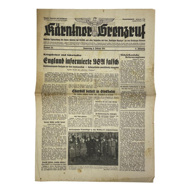 Newspaper, German, Kärntner Grenzruf, February 6, 1941