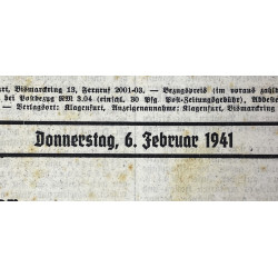 Newspaper, German, Kärntner Grenzruf, February 6, 1941