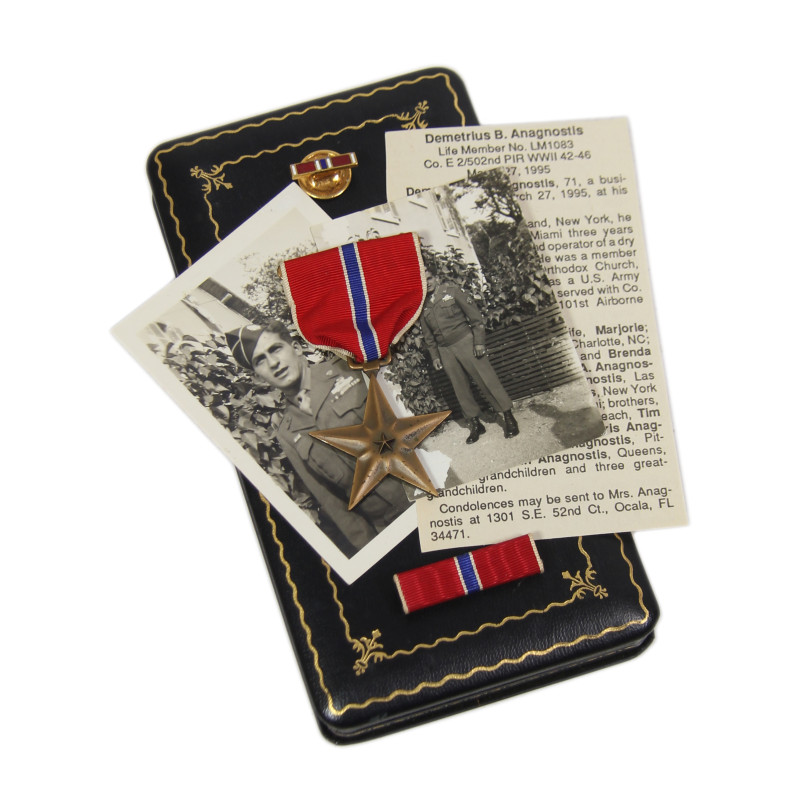 Coffret médaille, Bronze Star, S/Sgt. Demetrius Anagnostis, Co. E, 502nd PIR, 101st Airborne Division, ETO