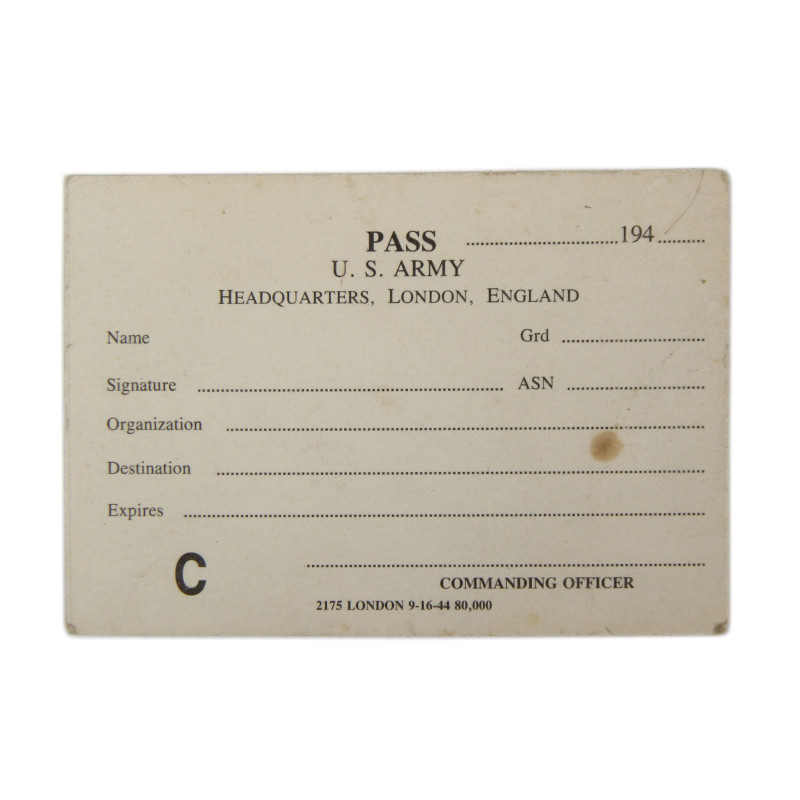 Pass, US Army, Headquarters, London, Blank