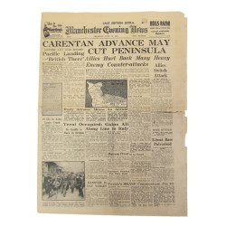 Newspaper, British, Manchester Evening News, June 15, 1944, 'Carentan Advance May Cut Peninsula'