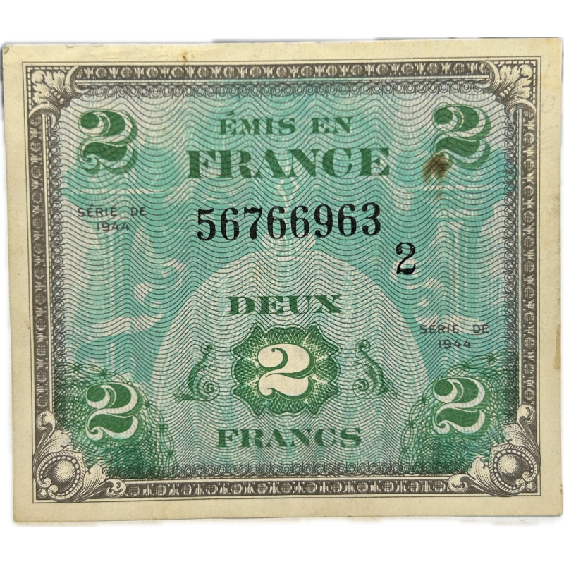 Billet drapeau (billet d'invasion), 2 francs, 1944