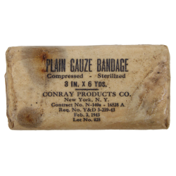 Plain Gauze Bandage Compressed Sterilized, No. N140S, Conray Products Co. 1943, US Navy corpsman