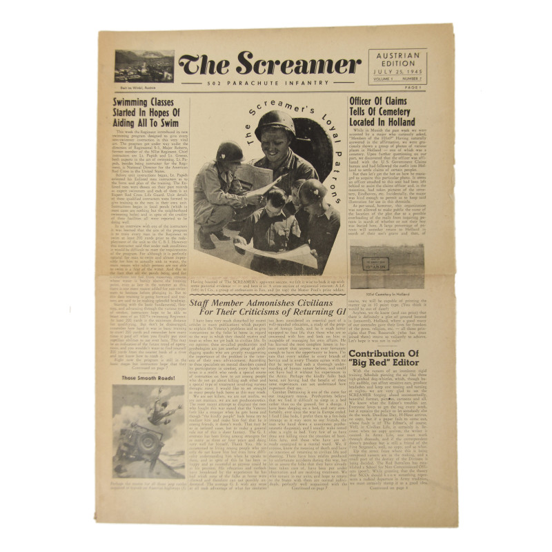 Journal, The Screamer, 502nd PIR, 101st Airborne Division, 25 juillet 1945, Volume 1, Number 7