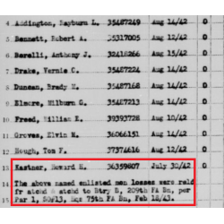 Dog Tags, Pvt. Howard Kastner, Battery B, 209th Field Artillery Bn.